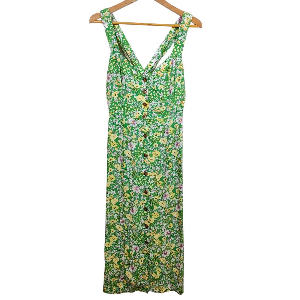 Loft Women's Size 4 Floral Sleeveless‎ Crossover Back Button-Down Midi Dress